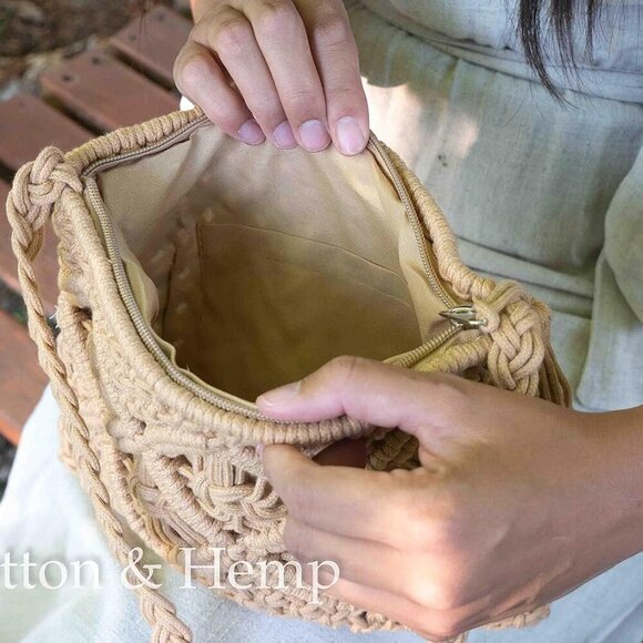 Cotton Macrame Purse Crossbody Bag Boho Fringe Zipper Women's Wallet - Picture 5 of 5